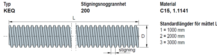 Trapetsgängad stång typ KEQ Höger