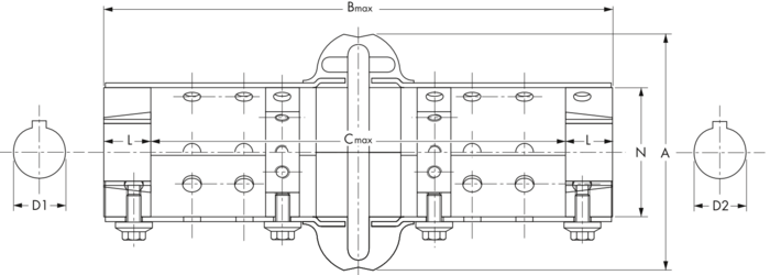 Rexnord Viva förlängt spacerutförande Typ VSX för klämbussning